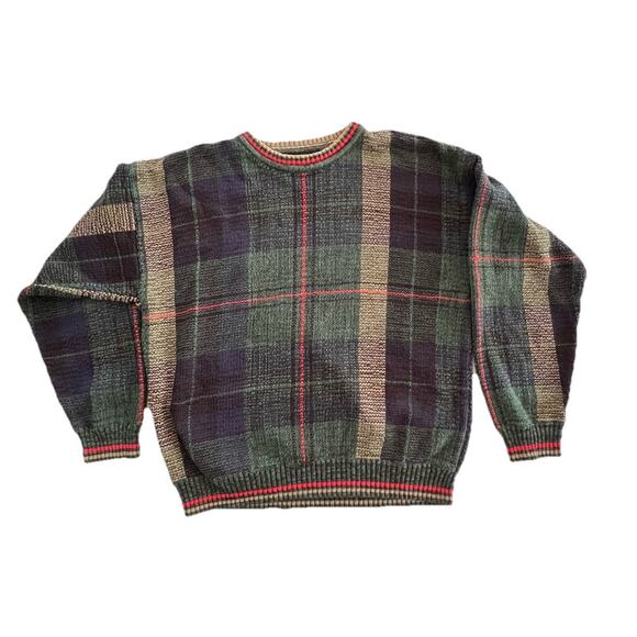 Croft & Barrow Other - Vintage Plaid Chunky Sweater Men's Size XL 100% Cotton Green Blue Christmas